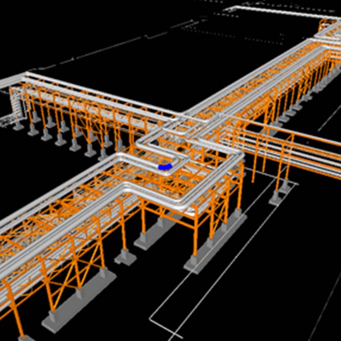 3D model af rørbro med stålkonstruktion til anlægsdesign
