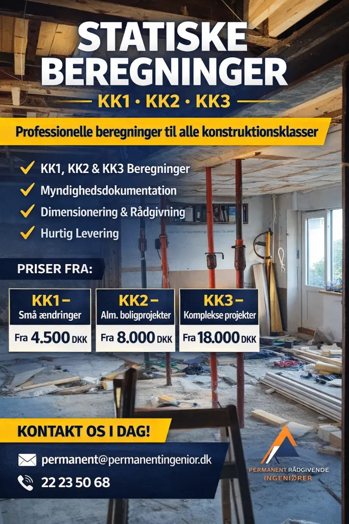 Illustration af statiske beregninger i konsekvensklasse KK1, KK2 og KK3
