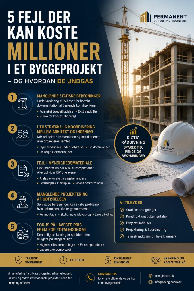 Illustration af fem typiske fejl i et byggeprojekt